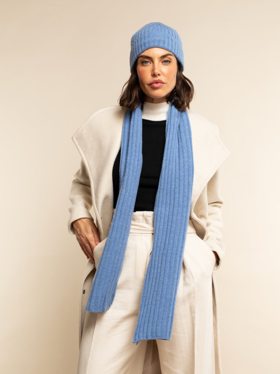 Napoli (light blue) - 100% cashmere ribbed scarf (unisex) - Fratelli Orsini - Luxury Cashmere Scarf - Handmade in Italy - 8
