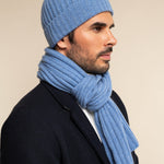 Napoli (light blue) - 100% cashmere ribbed scarf (unisex) - Fratelli Orsini - Luxury Cashmere Scarf - Handmade in Italy - 7