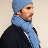 Napoli (light blue) - 100% cashmere ribbed scarf (unisex) - Fratelli Orsini - Luxury Cashmere Scarf - Handmade in Italy - 7