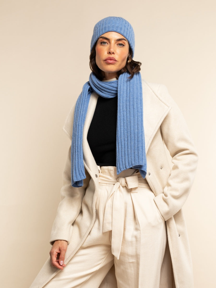 Napoli (light blue) - 100% cashmere ribbed scarf (unisex) - Fratelli Orsini - Luxury Cashmere Scarf - Handmade in Italy - 6