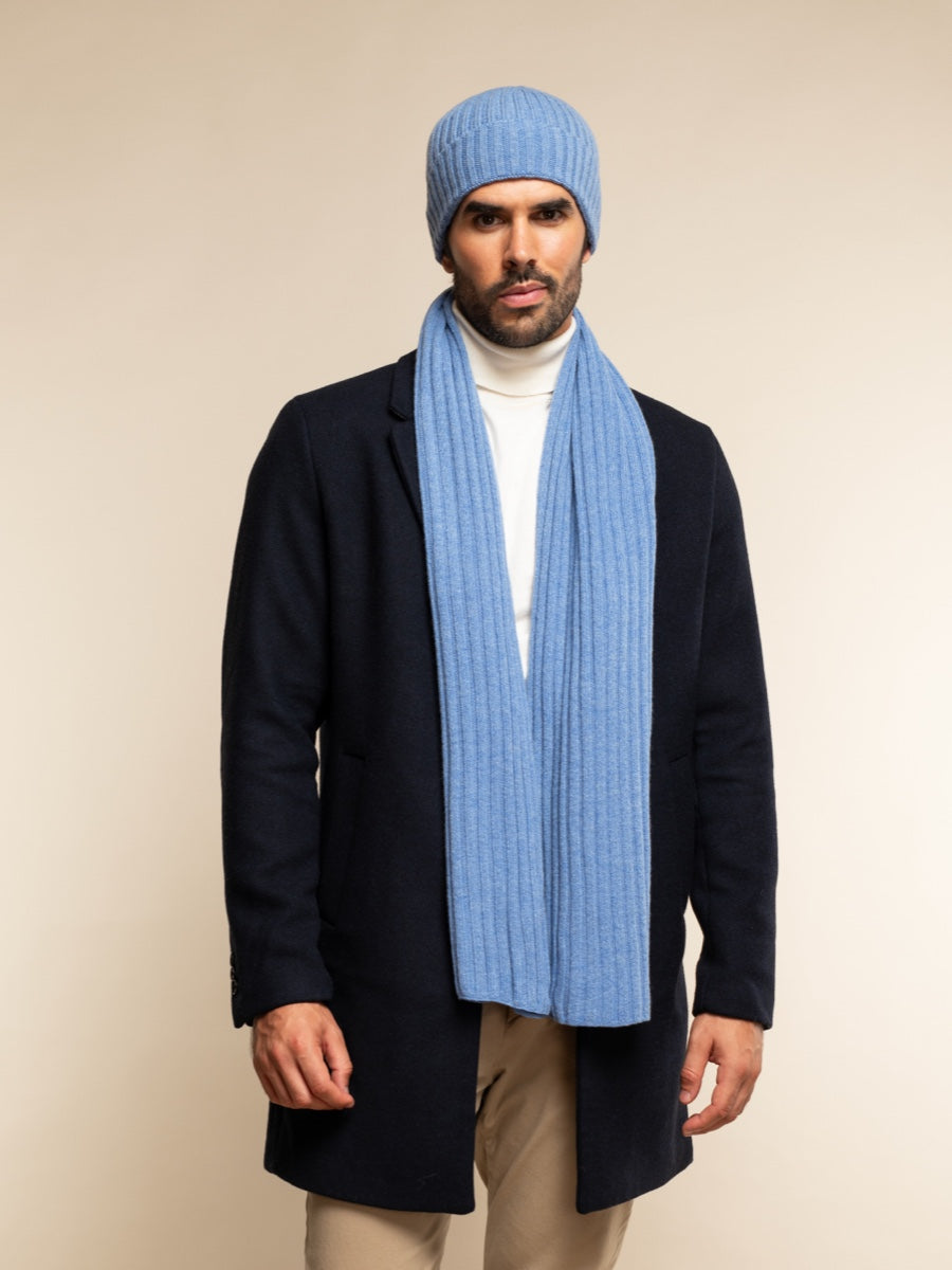 Napoli (light blue) - 100% cashmere ribbed scarf (unisex) - Fratelli Orsini - Luxury Cashmere Scarf - Handmade in Italy - 10