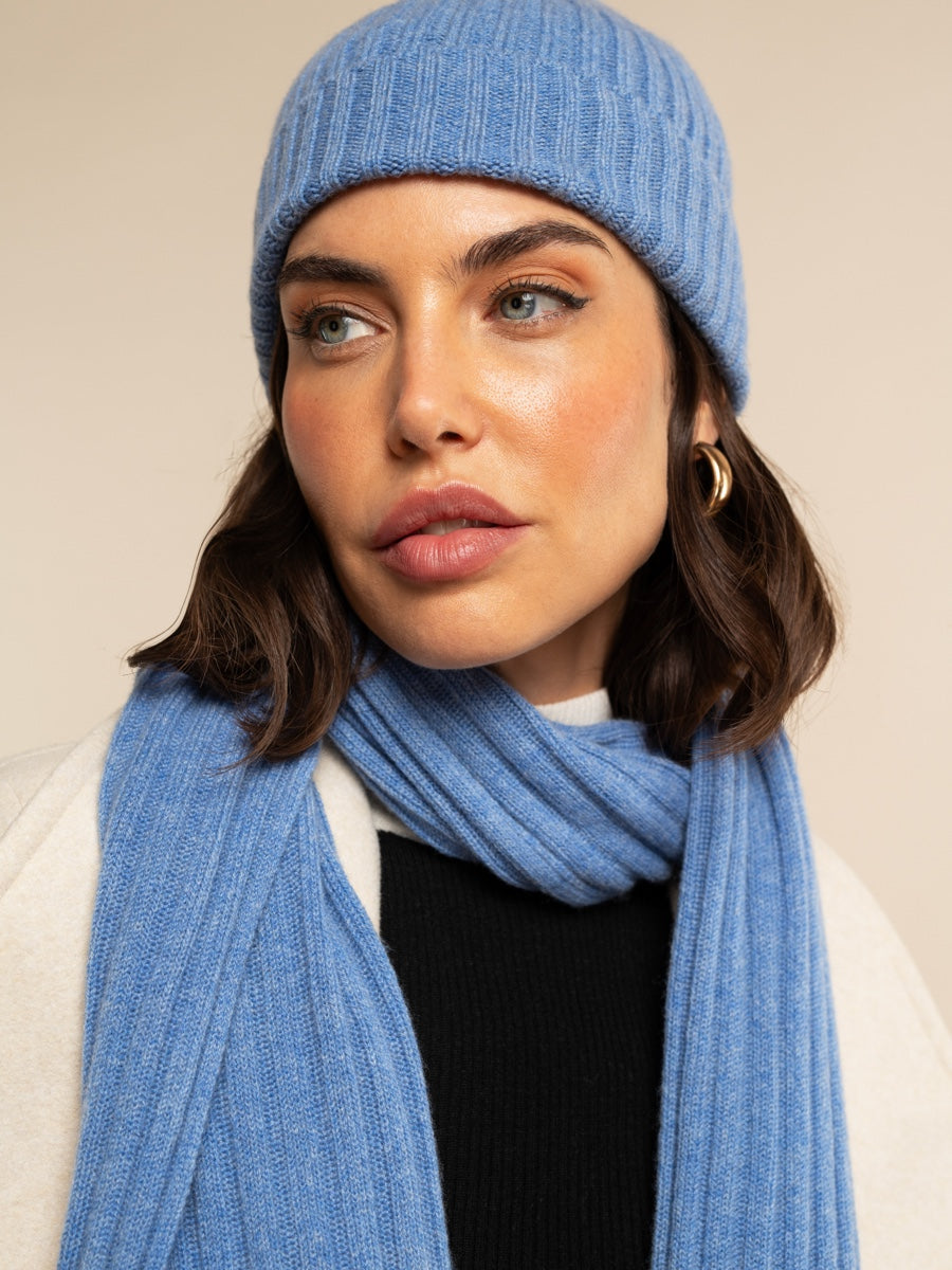 Napoli (light blue) - 100% cashmere ribbed scarf (unisex) - Fratelli Orsini - Luxury Cashmere Scarf - Handmade in Italy - 12