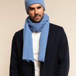 Napoli (light blue) - 100% cashmere ribbed scarf (unisex) - Fratelli Orsini - Luxury Cashmere Scarf - Handmade in Italy - 9
