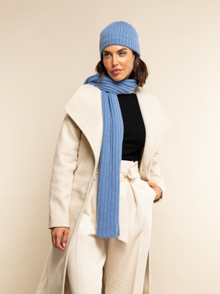 Napoli (light blue) - 100% cashmere ribbed scarf (unisex) - Fratelli Orsini - Luxury Cashmere Scarf - Handmade in Italy - 13