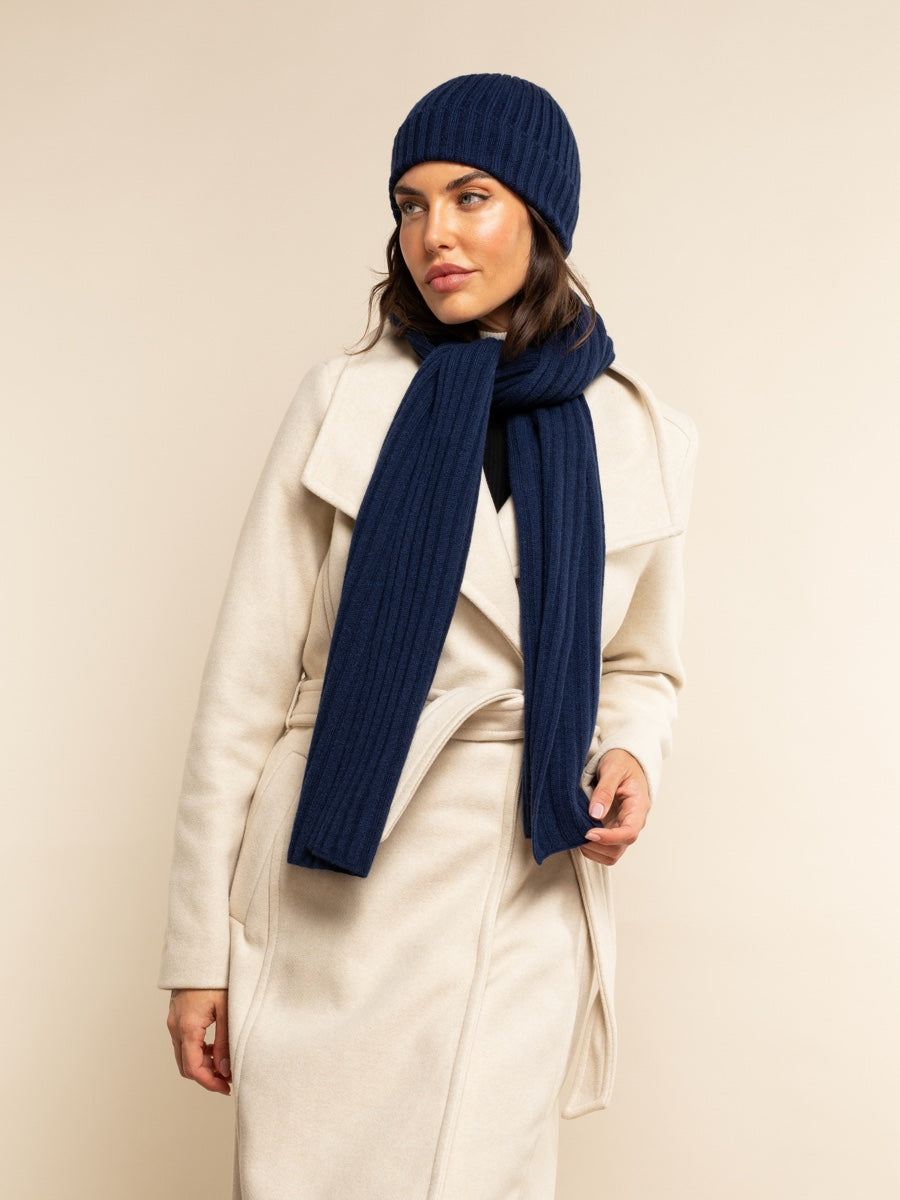 Napoli (navy blue) - 100% cashmere ribbed scarf (unisex) - Fratelli Orsini - Luxury Cashmere Scarf - Handmade in Italy - 5