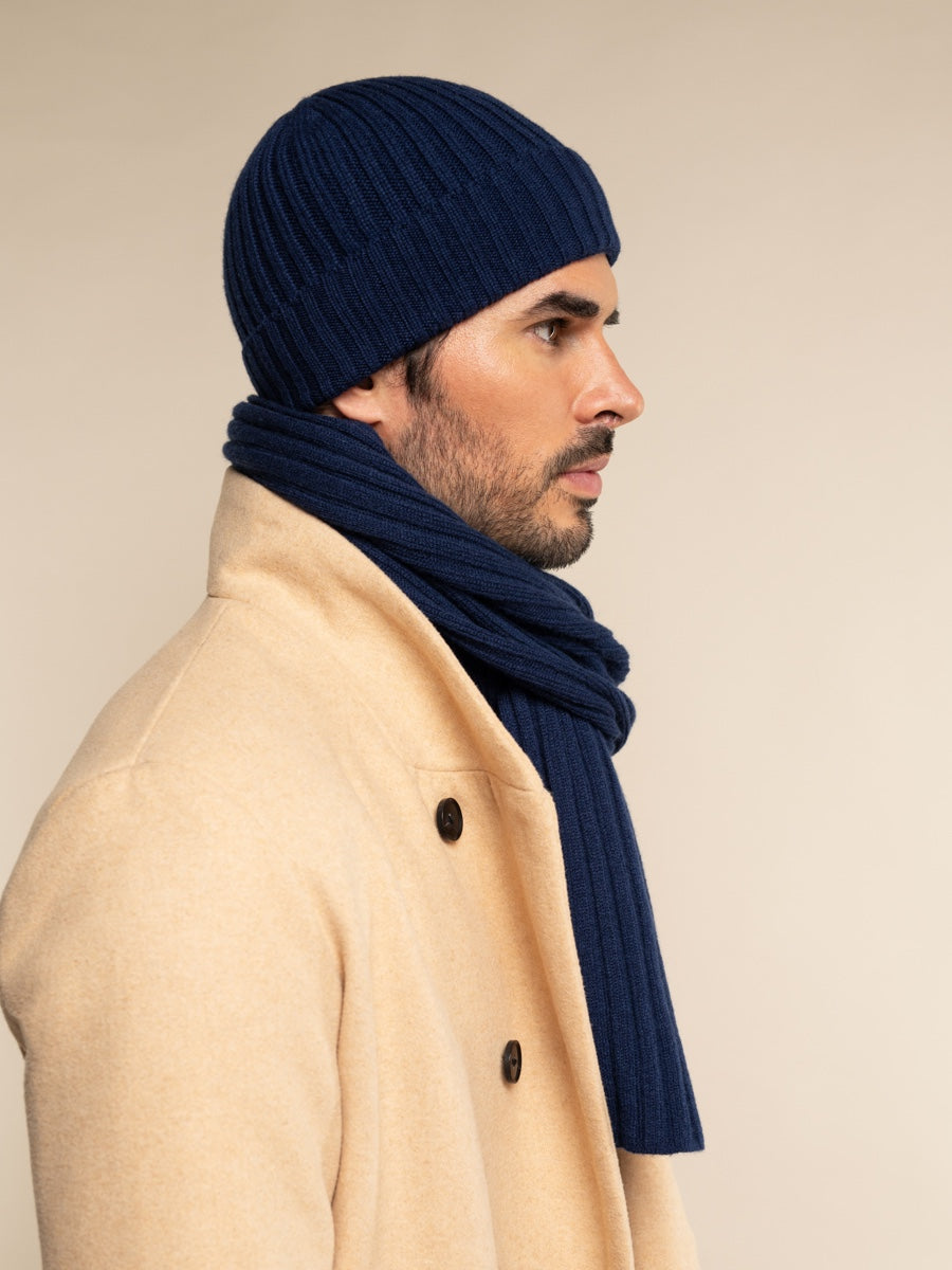 Napoli (navy blue) - 100% cashmere ribbed scarf (unisex) - Fratelli Orsini - Luxury Cashmere Scarf - Handmade in Italy - 14