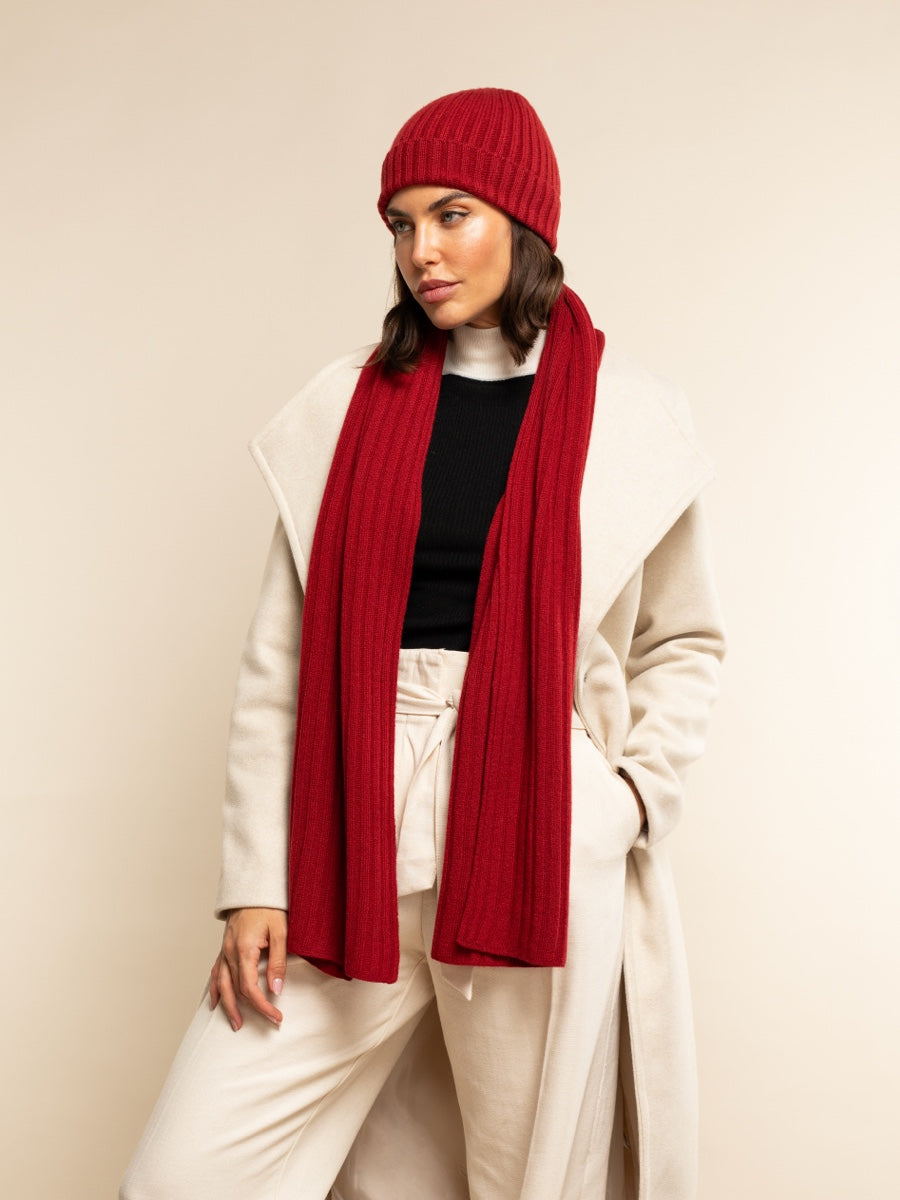 Napoli (red) - 100% cashmere ribbed scarf (unisex) - Fratelli Orsini - Luxury Cashmere Scarf - Handmade in Italy - 6