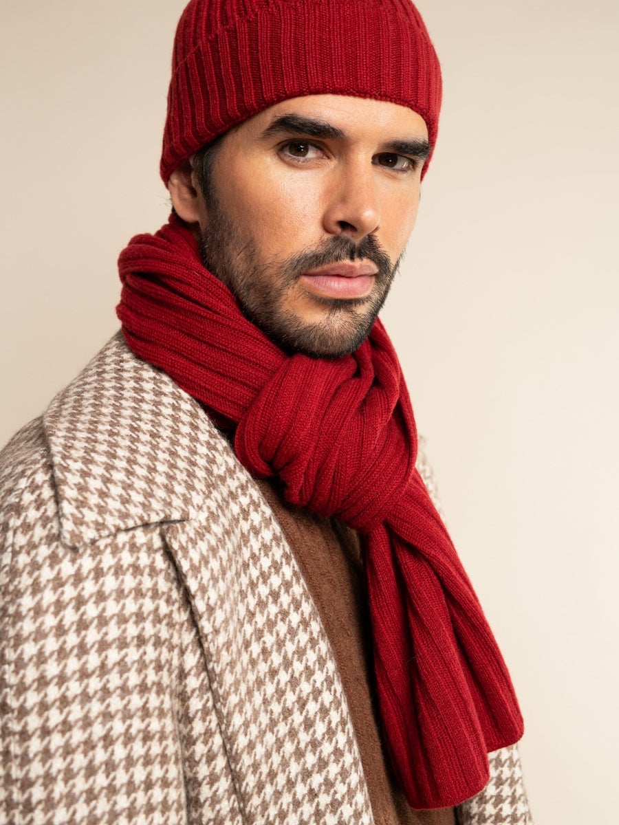 Napoli (red) - 100% cashmere ribbed scarf (unisex) - Fratelli Orsini - Luxury Cashmere Scarf - Handmade in Italy - 7