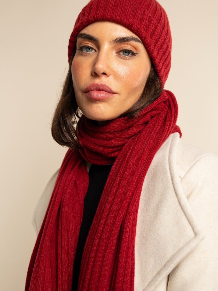 Napoli (red) - 100% cashmere ribbed scarf (unisex) - Fratelli Orsini - Luxury Cashmere Scarf - Handmade in Italy - 11