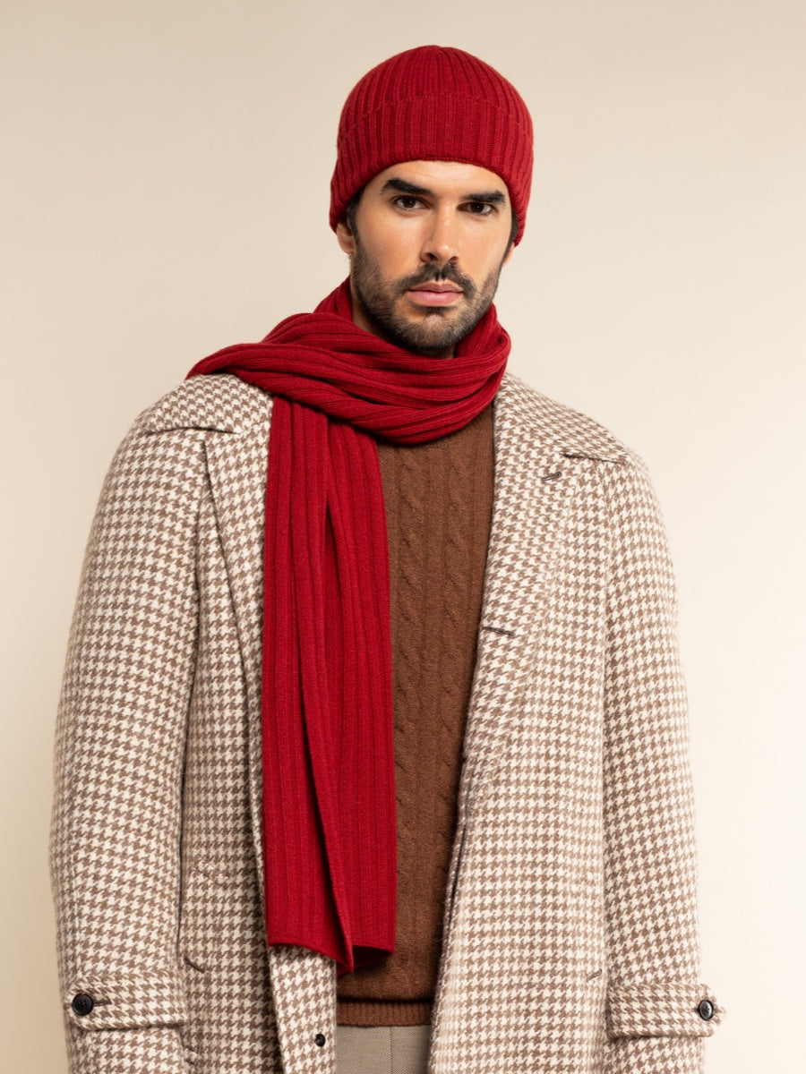 Napoli (red) - 100% cashmere ribbed scarf (unisex) - Fratelli Orsini - Luxury Cashmere Scarf - Handmade in Italy - 12