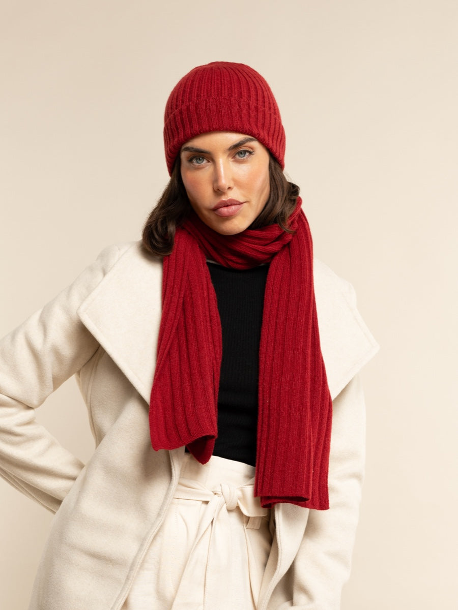Napoli (red) - 100% cashmere ribbed scarf (unisex) - Fratelli Orsini - Luxury Cashmere Scarf - Handmade in Italy - 15
