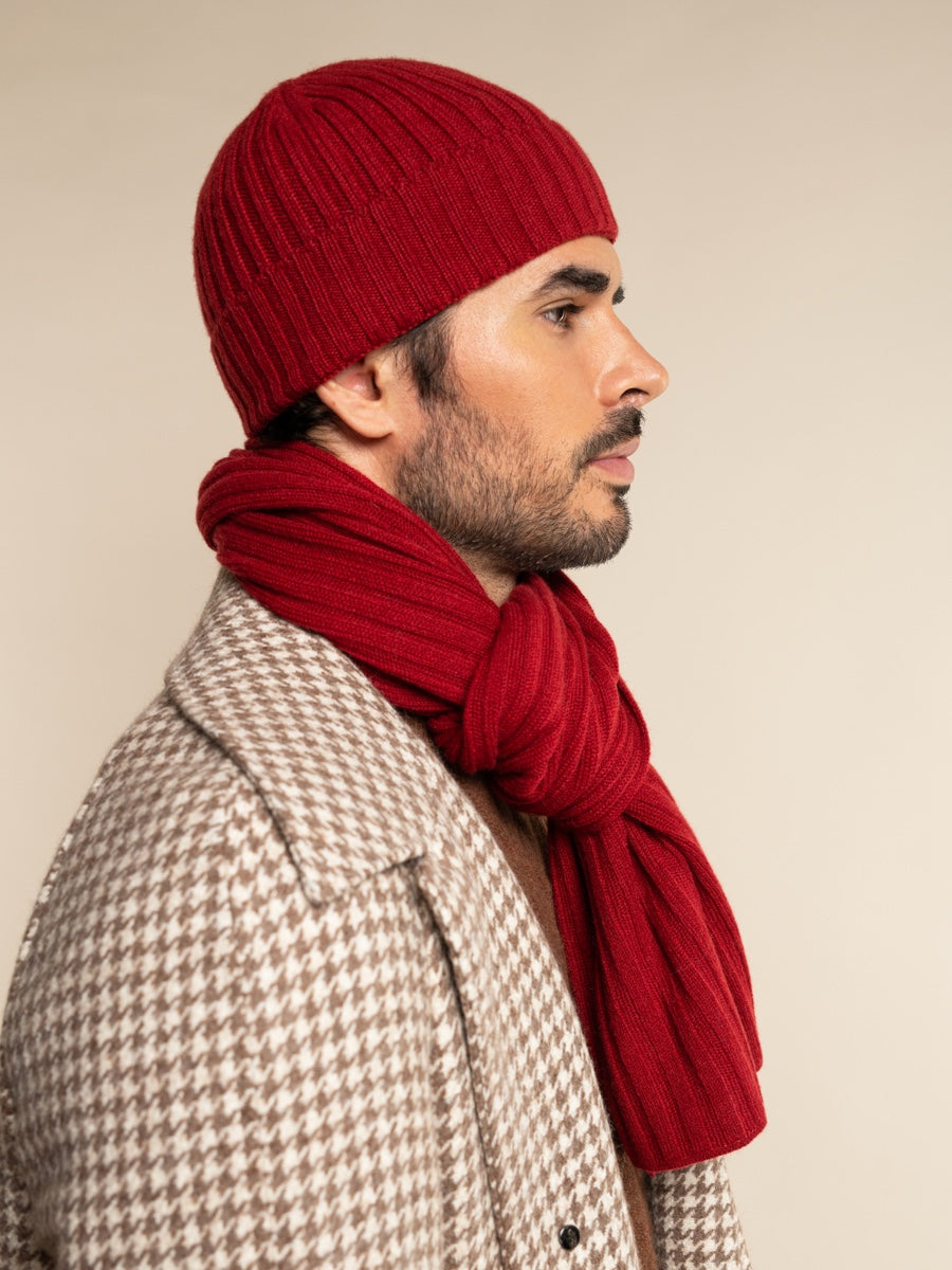 Napoli (red) - 100% cashmere ribbed scarf (unisex) - Fratelli Orsini - Luxury Cashmere Scarf - Handmade in Italy - 14