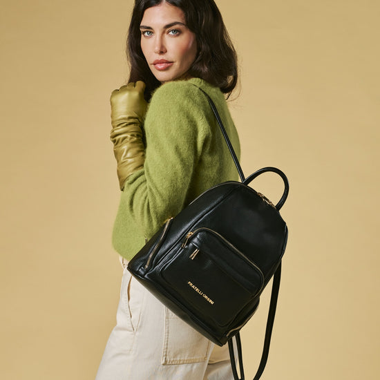 Leather Women's Backpack - Black - Calf Leather