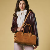 Chiara (cognac) - Italian calf suede women's handbag (with shoulder strap)