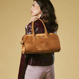 Chiara (cognac) - Italian calf suede women's handbag (with shoulder strap)