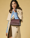 Federica (aubergine) - Sac bandoulière en cuir de veau italien pour femme (avec bandoulière)