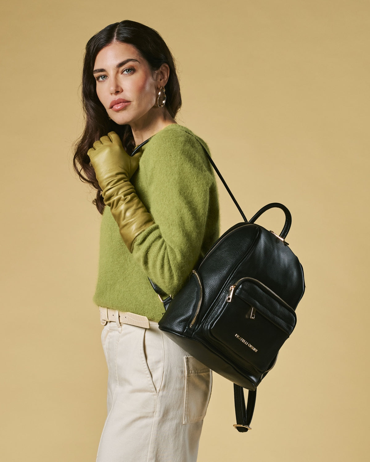 celia italian leather backpack Leather Women's Backpack - Black - Calf Leather
