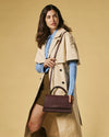 Federica (aubergine) - Sac bandoulière en cuir de veau italien pour femme (avec bandoulière)