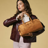 Chiara (cognac) - Italian calf suede women's handbag (with shoulder strap)