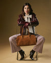 Chiara (Cognac) – Italienische Damenhandtasche aus Kalbsveloursleder (mit Schulterriemen)