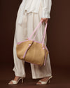 Adelina (baby pink) - Women's Italian raffia tote bag with leather trim