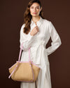Adelina (baby pink) - Women's Italian raffia tote bag with leather trim