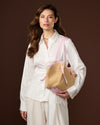 Adelina (baby pink) - Women's Italian raffia tote bag with leather trim