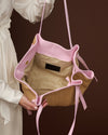 Adelina (baby pink) - Women's Italian raffia tote bag with leather trim