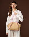 Adelina (baby pink) - Women's Italian raffia tote bag with leather trim