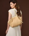 Adelina (light yellow) - Women's Italian raffia tote bag with leather trim