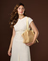 Adelina (light yellow) - Women's Italian raffia tote bag with leather trim