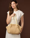 Adelina (light yellow) - Women's Italian raffia tote bag with leather trim