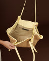 Adelina (light yellow) - Women's Italian raffia tote bag with leather trim