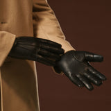 Aldo (black) - Italian lambskin leather gloves with lambswool lining & touchscreen feature