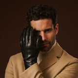 Aldo (black) - Italian lambskin leather gloves with lambswool lining & touchscreen feature