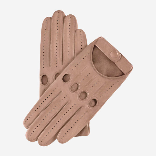 Alessa (beige) - Classic Italian lambskin leather driving gloves