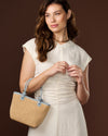 Allegra (sky blue) - Women's Italian raffia shoulder bag with leather handles