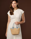 Allegra (sky blue) - Women's Italian raffia shoulder bag with leather handles