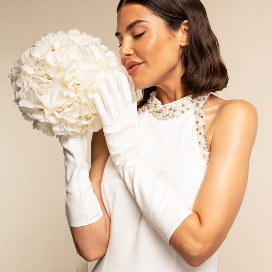 Angelina (white) - Italian silk lined 8-button length leather bridal / opera gloves - Fratelli Orsini - Luxury Leather Gloves - Handmade in Italy - 1