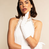 Angelina (white) - Italian silk lined 6-button length leather bridal / opera gloves - Fratelli Orsini - Luxury Leather Gloves - Handmade in Italy - 3
