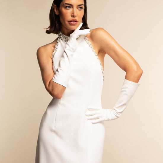 Leather Opera Gloves White 8 Button Women Angelina – Fratelli Orsini® - Luxury Leather Gloves - Made in Italy - 2