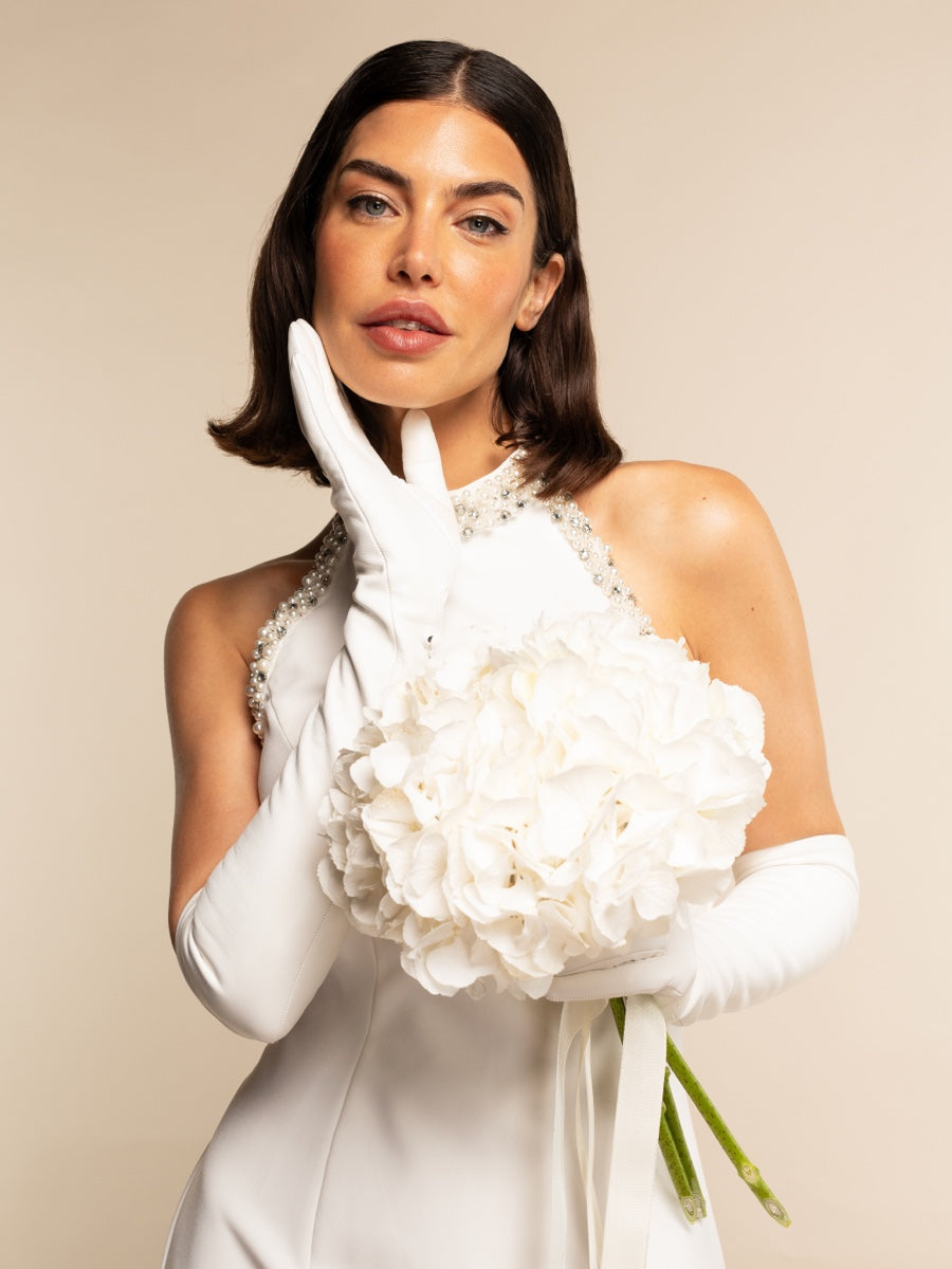 Angelina (white) - Italian silk lined 12-button length leather bridal / opera gloves  - Fratelli Orsini - Luxury Leather Gloves - Handmade in Italy - 2