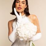 Angelina (white) - Italian silk lined 12-button length leather bridal / opera gloves  - Fratelli Orsini - Luxury Leather Gloves - Handmade in Italy - 2