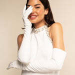 Angelina (white) - Italian silk lined 16-button length leather bridal / opera gloves - Fratelli Orsini - Luxury Leather Gloves - Handmade in Italy - 2