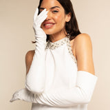 Angelina (white) - Italian silk lined 16-button length leather bridal / opera gloves - Fratelli Orsini - Luxury Leather Gloves - Handmade in Italy - 2