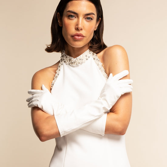 Angelina (white) - Italian silk lined 8-button length leather bridal / opera gloves - Fratelli Orsini - Luxury Leather Gloves - Handmade in Italy - 3