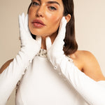 Angelina (white) - Italian silk lined 16-button length leather bridal / opera gloves - Fratelli Orsini - Luxury Leather Gloves - Handmade in Italy - 3
