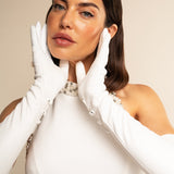 Angelina (white) - Italian silk lined 16-button length leather bridal / opera gloves - Fratelli Orsini - Luxury Leather Gloves - Handmade in Italy - 3