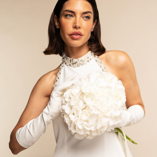 Angelina (white) - Italian silk lined 8-button length leather bridal / opera gloves - Fratelli Orsini - Luxury Leather Gloves - Handmade in Italy - 4