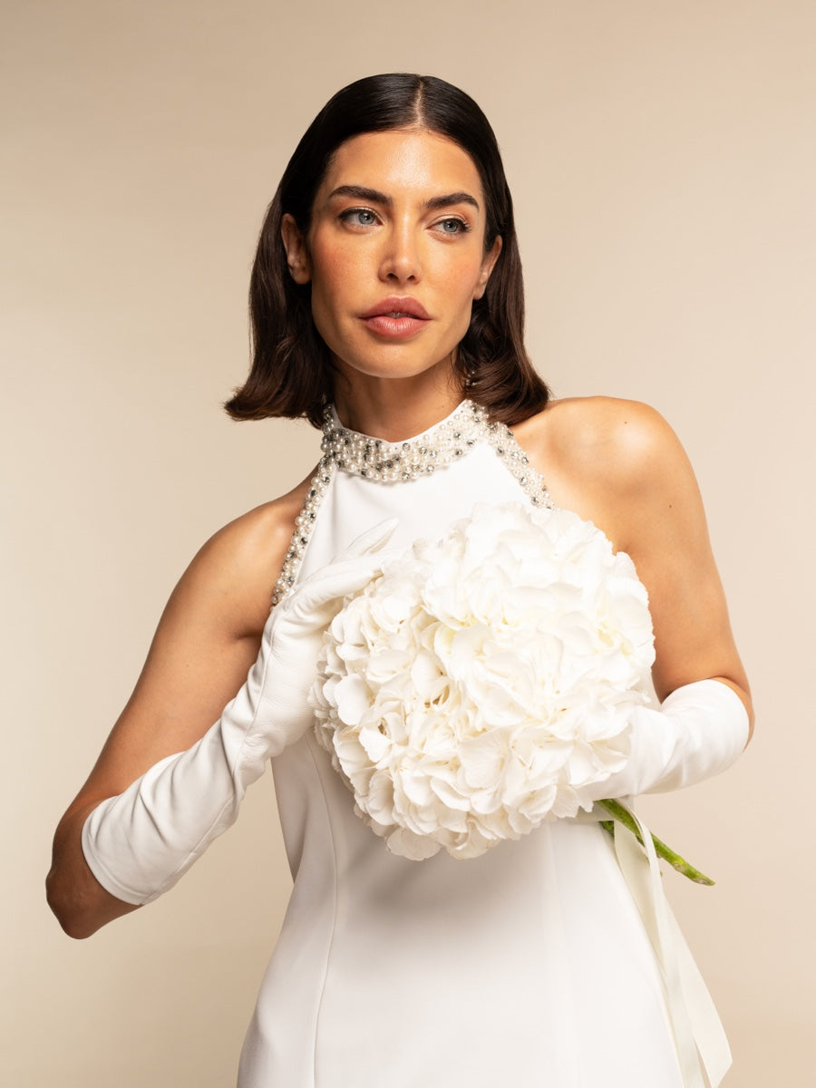 Angelina (white) - Italian silk lined 8-button length leather bridal / opera gloves - Fratelli Orsini - Luxury Leather Gloves - Handmade in Italy - 4